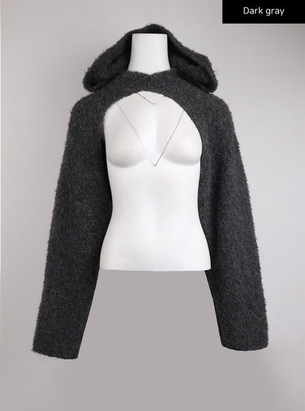 hooded-long-sleeve-bolero-shrug-ij411 / Dark gray