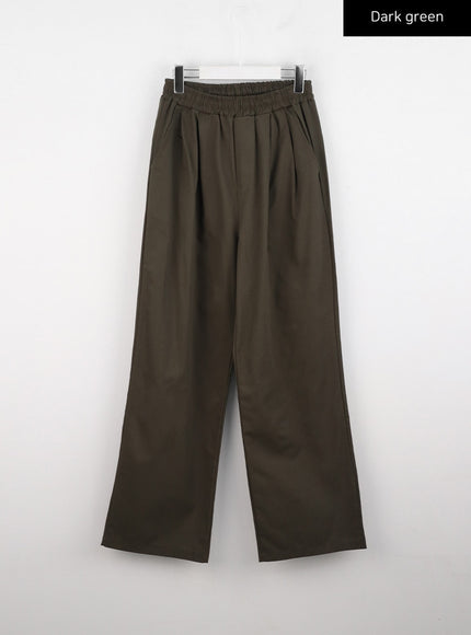pintuck-wide-fit-pants-io326 / Dark green