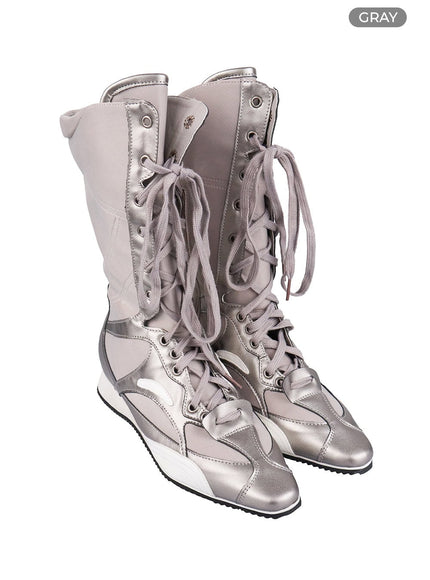 lace-up-long-boots-io430 / Gray