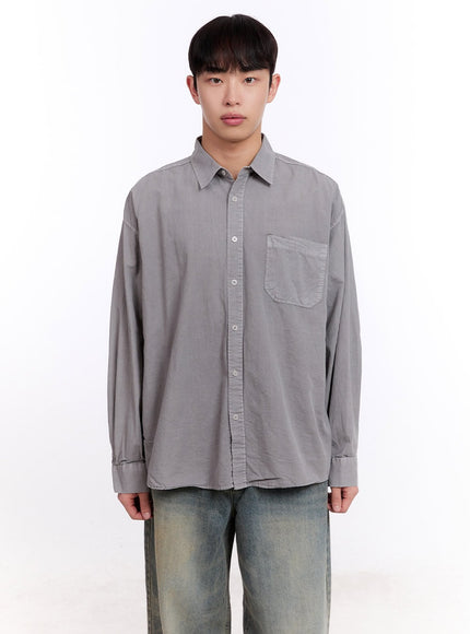 mens-loose-fit-long-sleeve-collared-shirt-im512 / Light gray