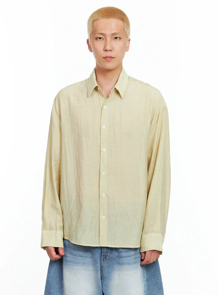 mens-soft-linen-long-sleeve-shirt-il514 / Light yellow