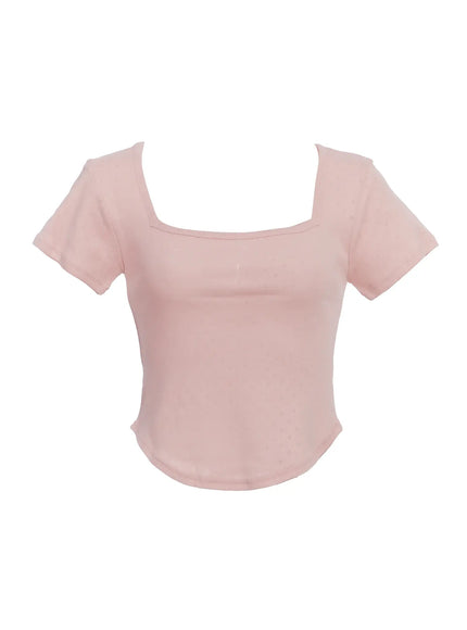 punched-square-neck-short-sleeve-tee-ic503 / Pink