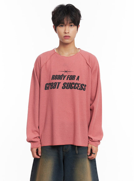 mens-ribbed-graphic-raglan-sweatshirt-iy508 / Pink