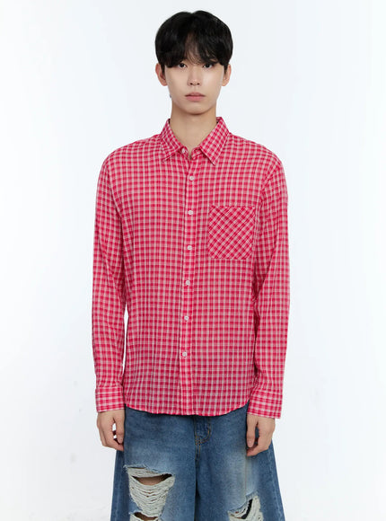 mens-plaid-button-up-top-ig501 / Red
