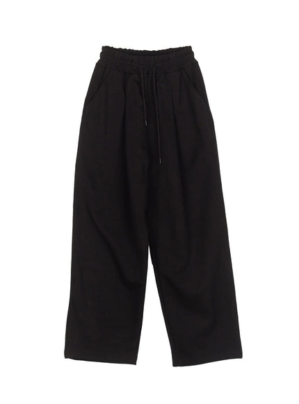 cotton-pintuck-wide-fit-sweatpants-iy516 / Black