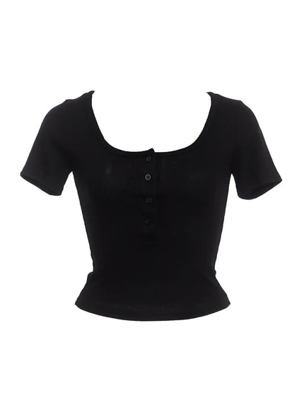 buttoned-scoop-neck-crop-top-ic503 / Black