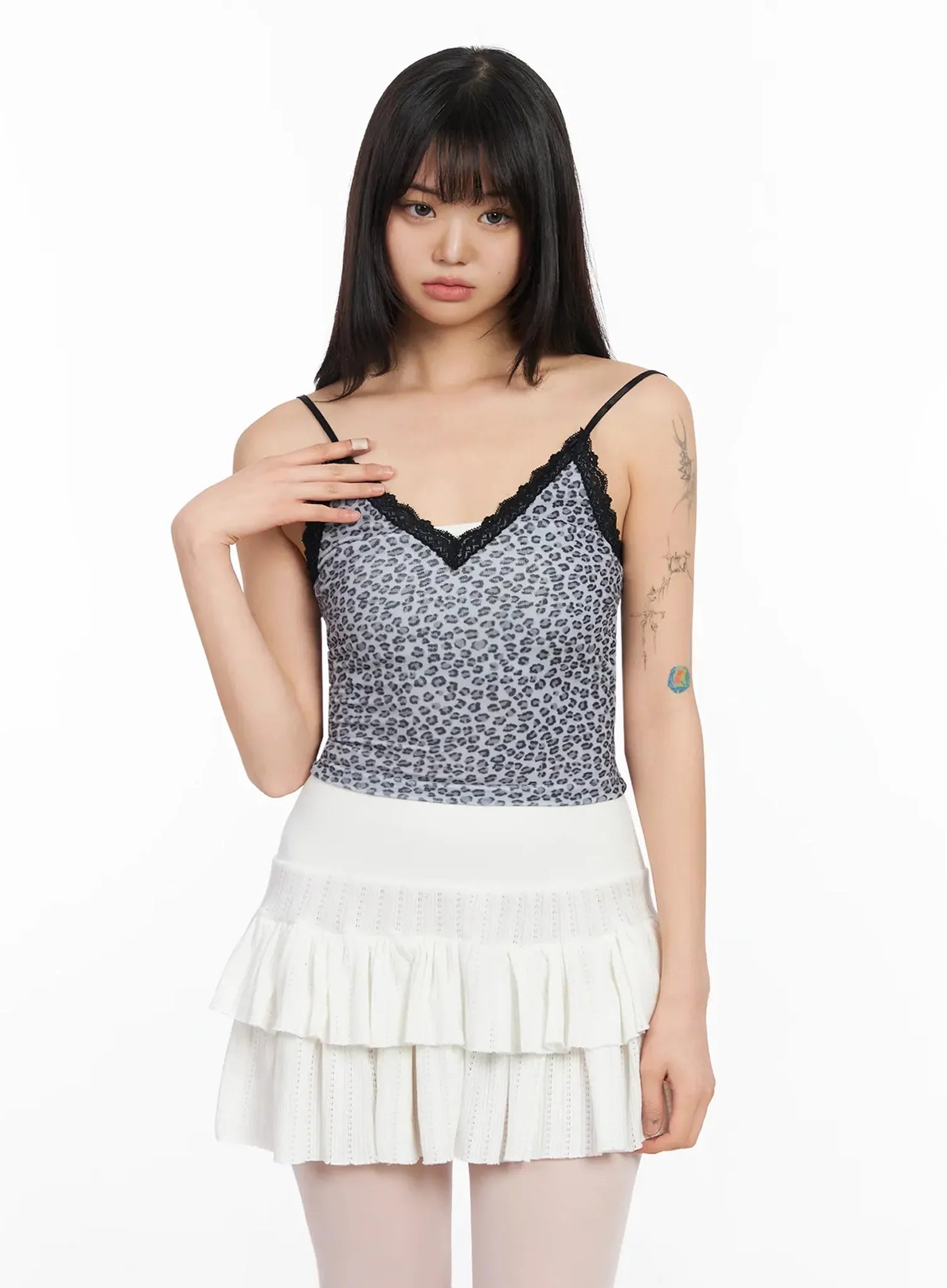 leopard-print-lace-trim-cami-ia523 / Black