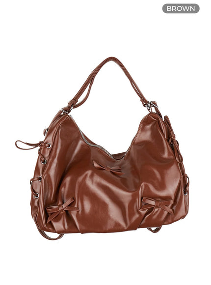 ribbon-faux-leather-bag-is402 / Brown