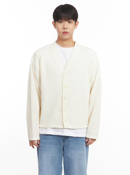 mens-v-neck-buttoned-cardigan-im527 / Light beige
