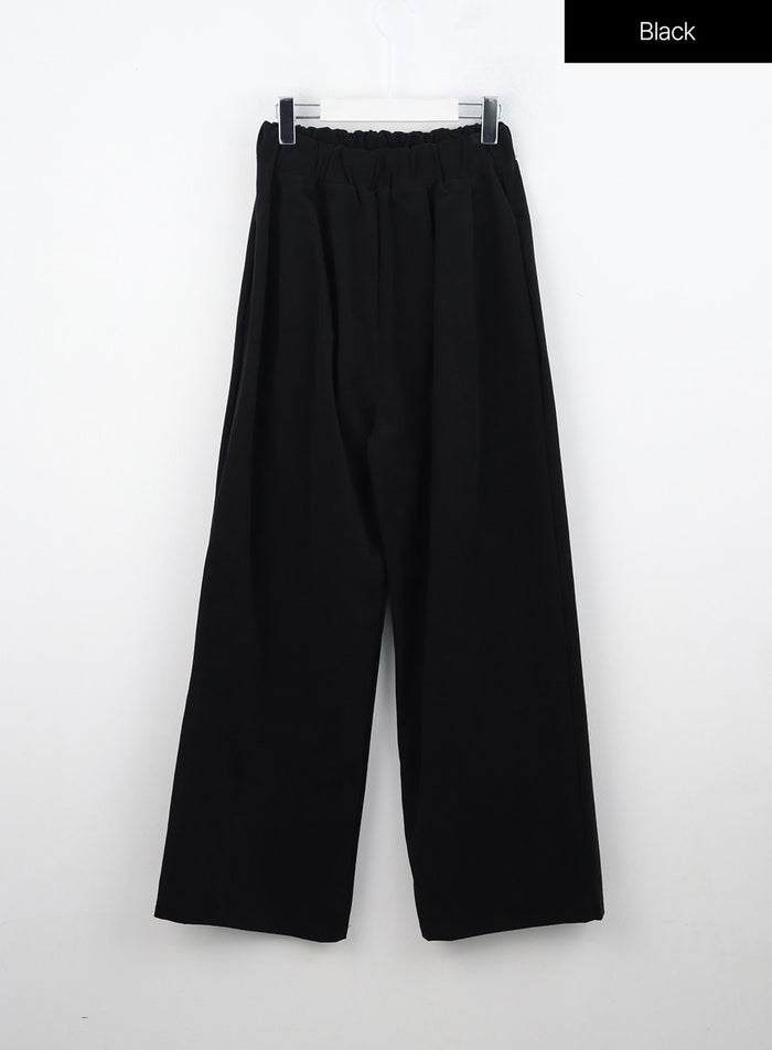 elastic-waistband-pintuck-pants-in308 / Black