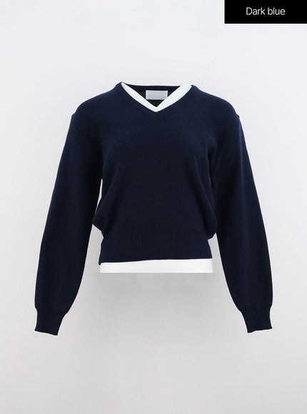 v-neck-sweater-io320 / Dark blue