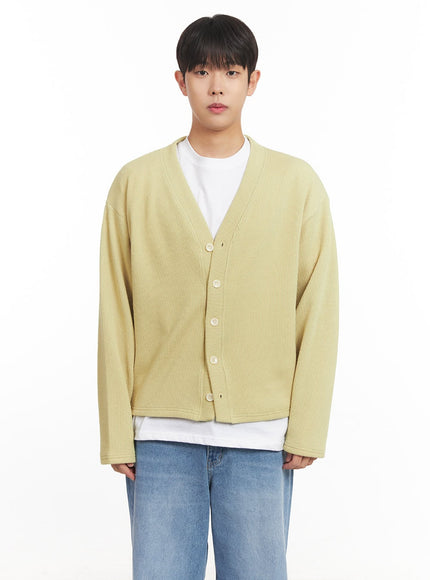 mens-v-neck-buttoned-cardigan-im527 / Light yellow