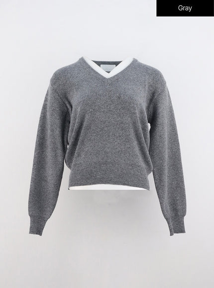 v-neck-sweater-io320 / Gray