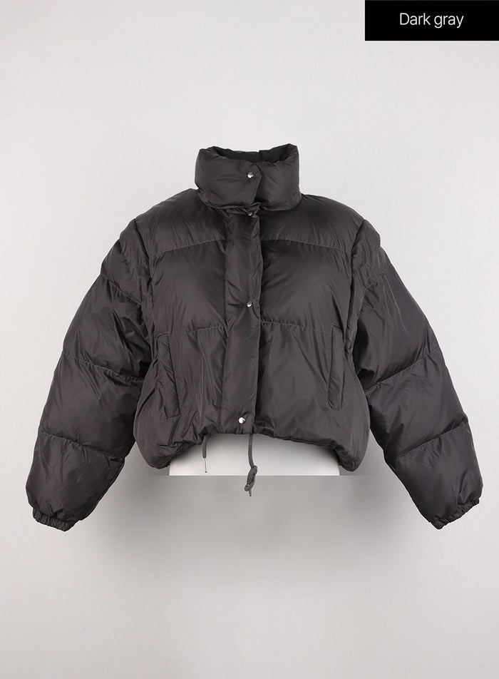 high-collar-crop-puffer-jacket-id306 / Dark gray