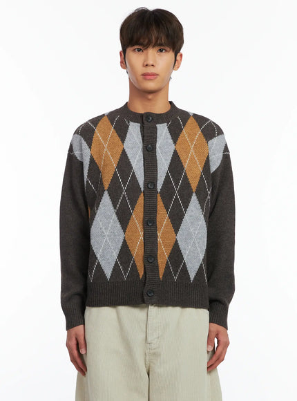 Men's Argyle Knit Cardigan ID511