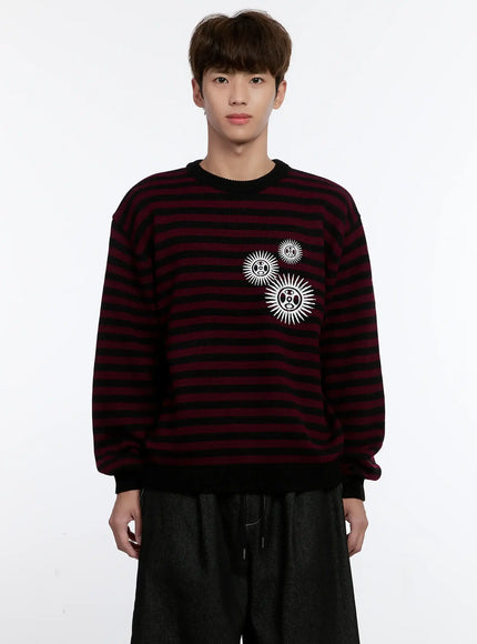 Men's Sunburst Striped Knit Sweater IS529