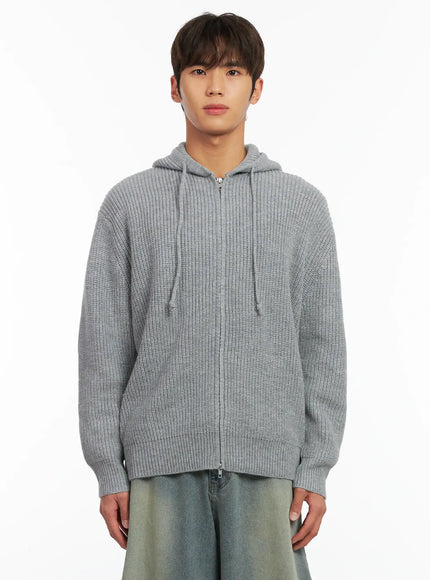 Men's Ribbed Knit Zip-Up Hoodie ID511