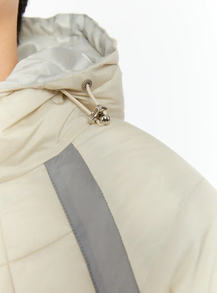 Men's Color Block Puffer Jacket (Light Beige) IO531