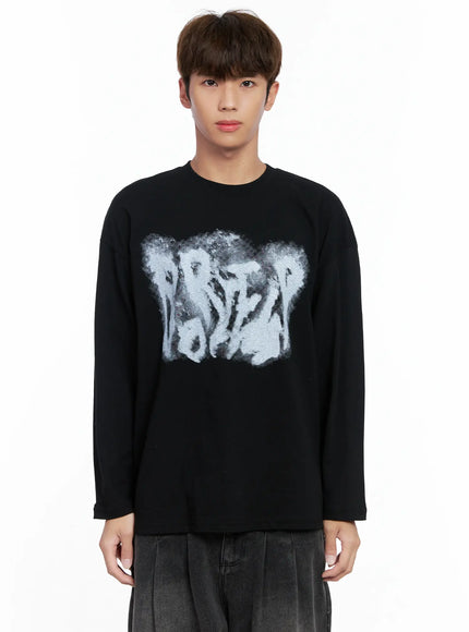 mens-abstract-graffiti-long-sleeve-tee-io502 / Black
