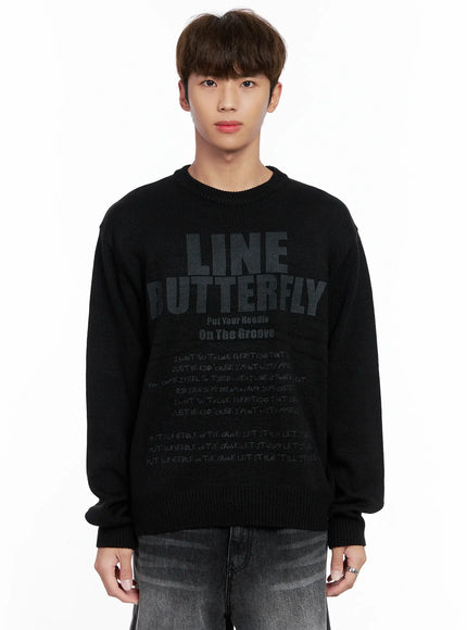 mens-statement-graphic-knit-sweater-io502 / Black