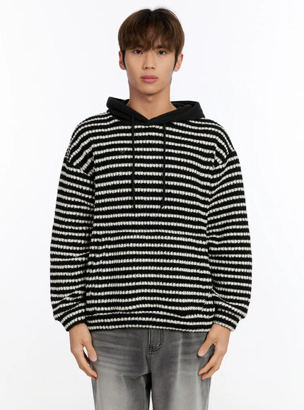 mens-striped-knit-hoodie-in528 / Black
