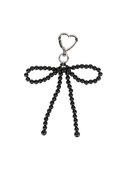 faux-pearl-ribbon-keychain-is516 / Black