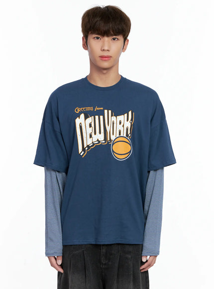mens-new-york-striped-layered-tee-io502 / Blue