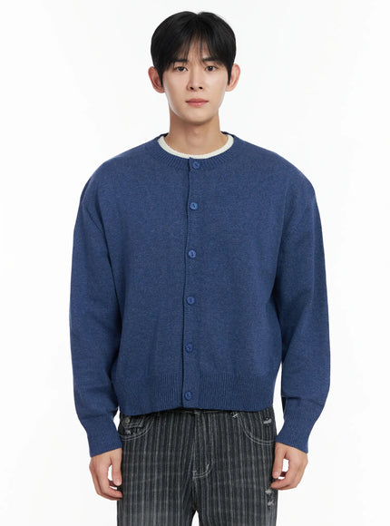 mens-classic-button-up-wool-cardigan-if516 / Blue