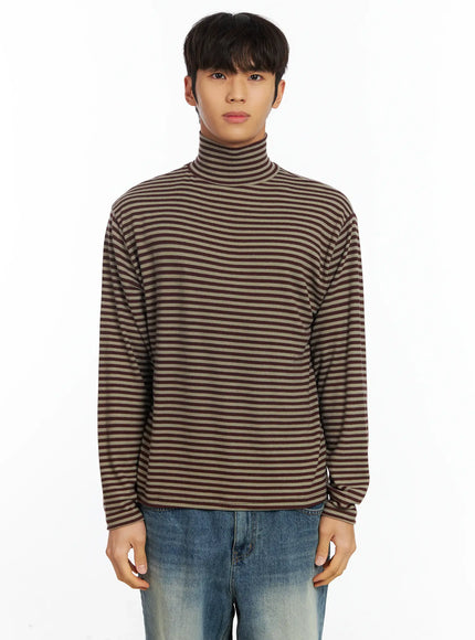 mens-striped-turtleneck-tee-if504 / Brown