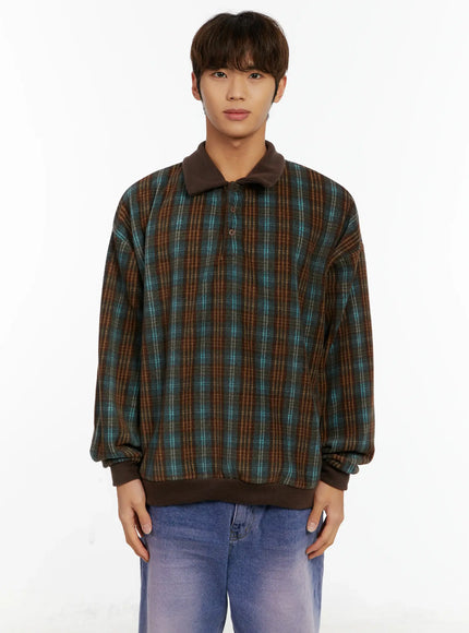 mens-checkered-collar-sweatshirt-id523 / Brown
