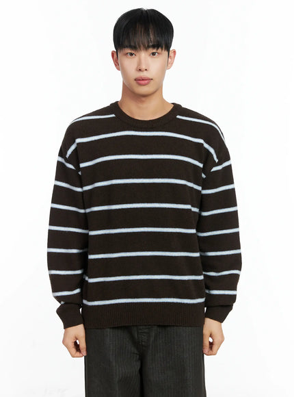 mens-striped-knit-sweater-in518 / Dark brown