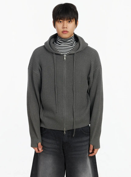 mens-knit-zip-up-hoodie-if503 / Dark gray
