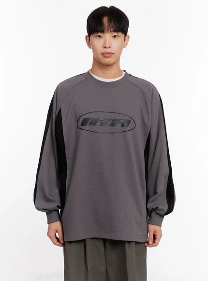 mens-color-block-raglan-sweatshirt-io523 / Dark gray
