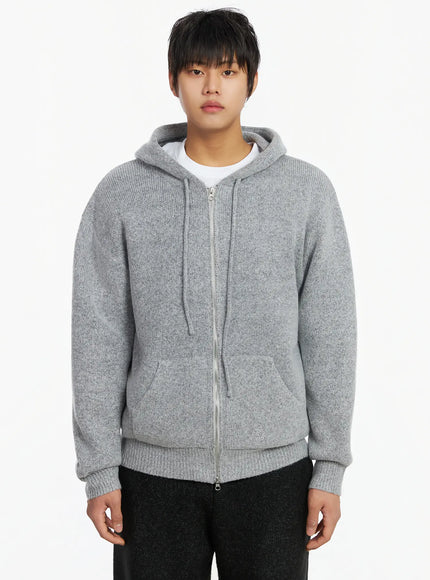 mens-double-zip-knit-hooded-jacket-ij527 / Gray