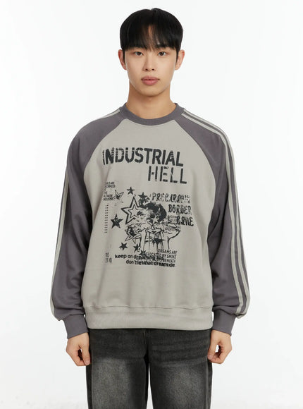 mens-raglan-track-style-crewneck-sweatshirt-if511 / Gray
