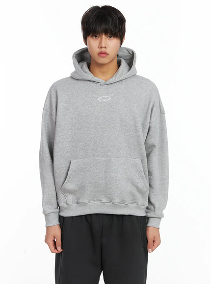 mens-basic-logo-embroidered-fleece-hoodie-ij512 / Gray