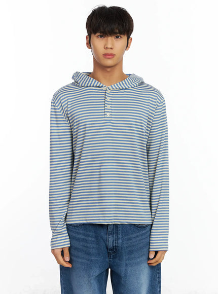 mens-striped-henley-neck-long-sleeve-if506 / Light blue
