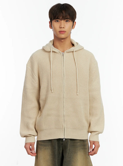 Men's Ribbed Knit Zip-Up Hoodie ID511