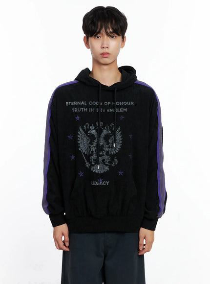 mens-embroidered-corduroy-hoodie-is519 / Black