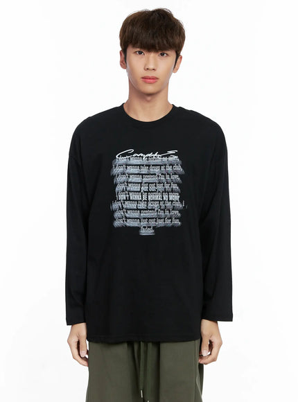 mens-graphic-lettering-long-sleeve-io506 / Black