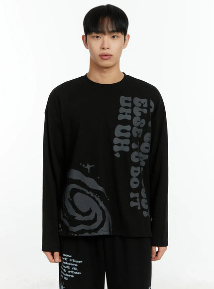 mens-graphic-slogan-long-sleeve-tee-if511 / Black
