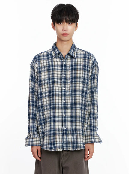 mens-classic-plaid-button-up-shirt-is519 / Blue