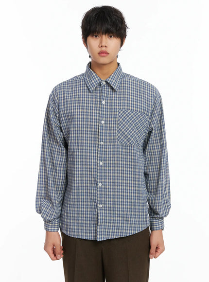 mens-plaid-button-down-shirt-ij512 / Blue