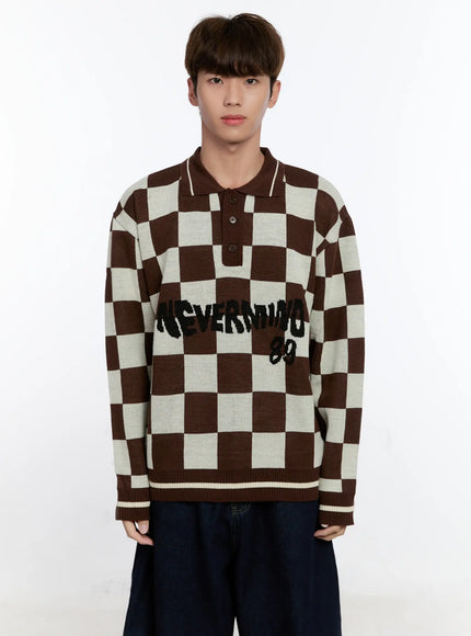 mens-checkered-knit-sweater-is530 / Brown