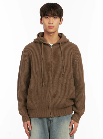 Men's Ribbed Knit Zip-Up Hoodie ID511