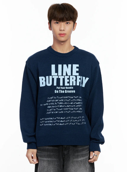 mens-statement-graphic-knit-sweater-io502 / Dark blue