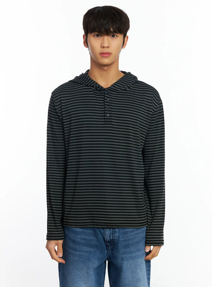 mens-striped-henley-neck-long-sleeve-if506 / Dark gray