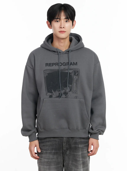 mens-retro-tv-graphic-hoodie-ij521 / Dark gray