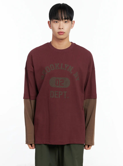 mens-casual-urban-graphic-layered-tee-in518-1 / Dark red