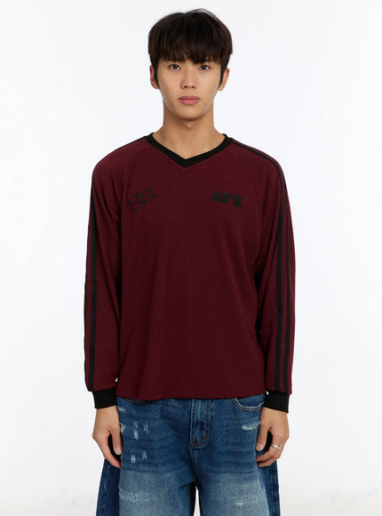 mens-waffle-knit-track-long-sleeve-tee-im530 / Dark red